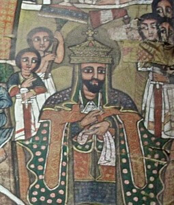 A painting of Saint-King Lalibela, on a canvas in Lalibela