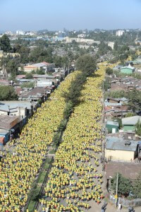 A Sea of yellow shirts as the Great Ethiopian Run sets off - curtsey of the GER -http://ethiopianrun.org