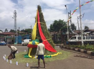 A Meskal Demera (bonfire) built by locals in Addis 