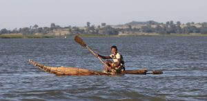 Lake Tana fisherman on a Tankwa,-  papyrus canoe.