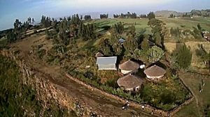 View from the air of some of the guesthouses on Mekdela