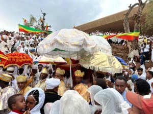 Tabots come out at Senay Mikael in Lalibela